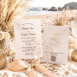 Moderne Elegante QR-Code Pampas Gras Boho Hochzeit Einladung