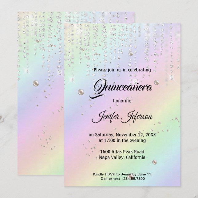 Moderne elegante Quinceanera Einladung (Vorne/Hinten)