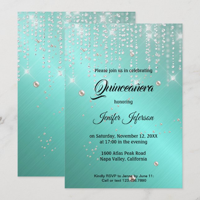 Moderne elegante Quinceanera Einladung (Vorne/Hinten)