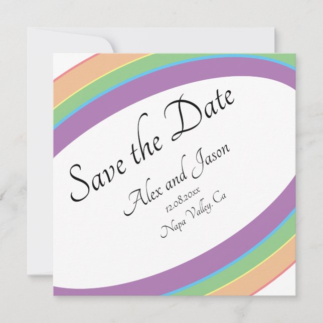 Moderne Elegante Rainbow Wedding rettet das Datum (Vorderseite)