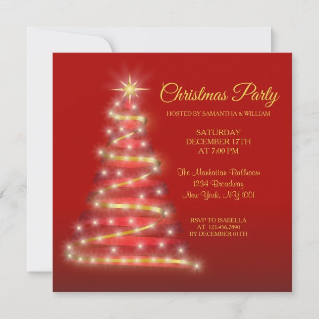 Moderne Elegante Red Gold Red Christmas Einladung (Vorderseite)