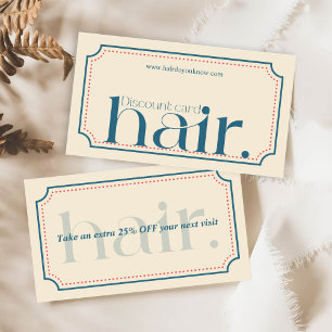 Moderne elegante Retro Blue Beauty Discount Card Rabattkarte