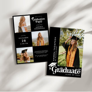 Moderne elegante Retro Graduiertenkap FotoCollage Einladung