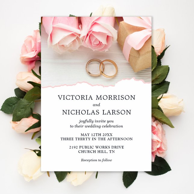 Moderne, elegante Rings mit Rose für Hochzeiten Einladung (Von Creator hochgeladen)