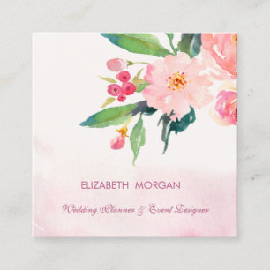 Moderne Elegante Romantische Aquarell Blumen Quadratische Visitenkarte