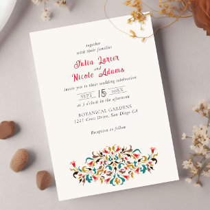 Moderne Elegante Romantische Florale Hochzeitskron Einladung