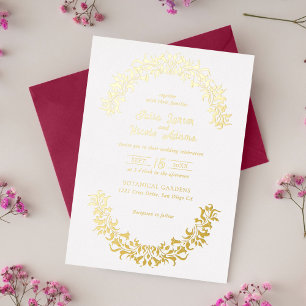 Moderne Elegante Romantische Florale Kranz Hochzei Folieneinladung