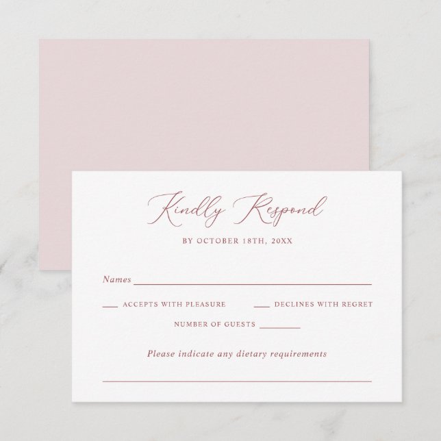 Moderne elegante romantische Script Wedding RSVP Einladung (Vorne/Hinten)
