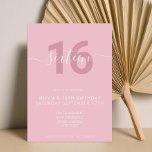 Moderne elegante Rosa 16. Geburtstagsfeier Einladung<br><div class="desc">Moderne mädchinische Rosa 16. Geburtstagseinladung. Minimalistisches 16. Geburtstagsgeschmacksmuster mit elegantem Kalligraphie-Schriftart mit handgeschriebenem Schrift.</div>