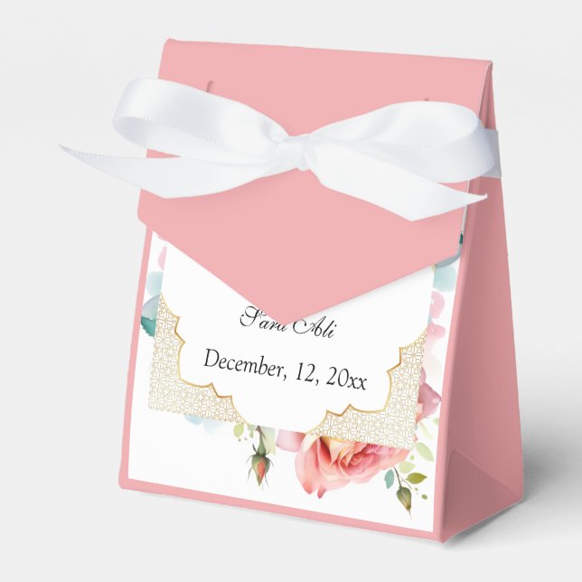 Moderne elegante rosa Blume Nikah muslimische Einl Geschenkschachtel (Vorderseite)