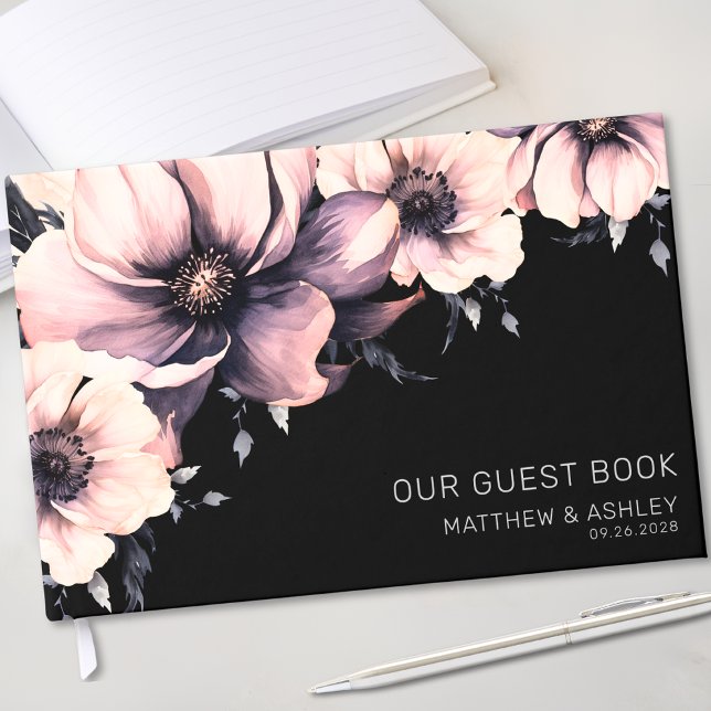 Moderne elegante rosa Blumenhochzeit Gästebuch (Modern Elegant Pink Floral Wedding Guest Book )