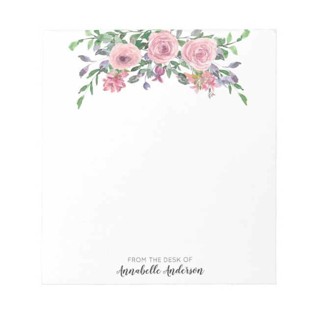 Moderne Elegante Rosa Blumenstrauß Wasserfarben Ro Notizblock (Vorderseite)