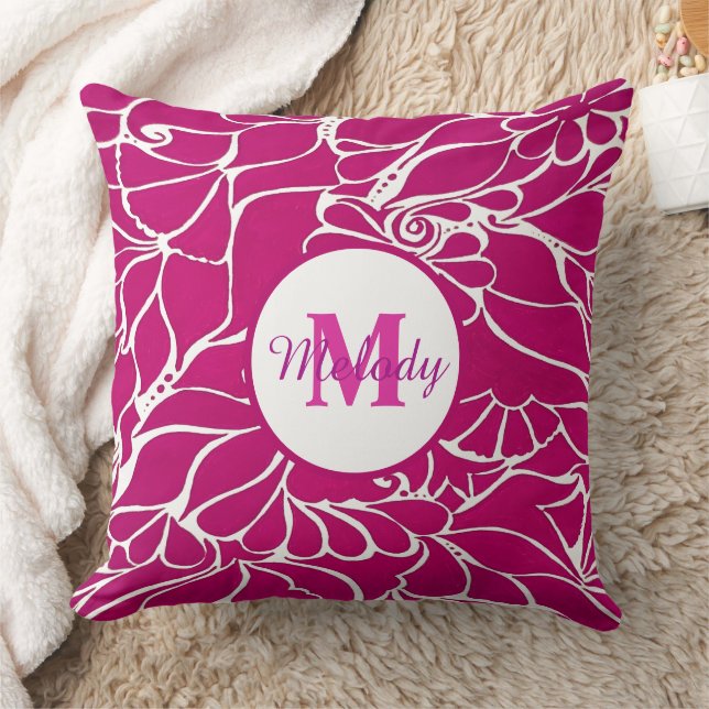 moderne, elegante rosa botanische, florale Technik Kissen (Decke)