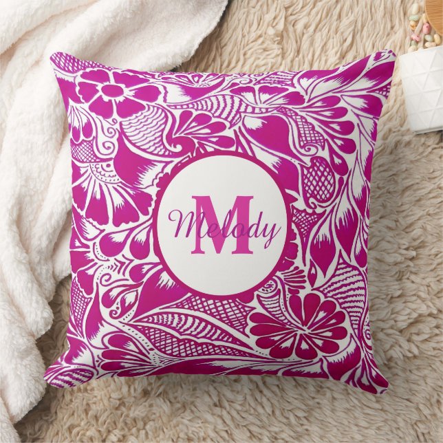 moderne, elegante rosa botanische, florale Technik Kissen (Decke)