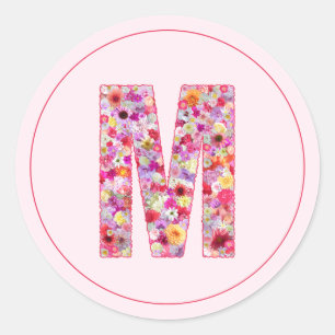 Moderne elegante rosa florale Monogramm Buchstabe  Runder Aufkleber