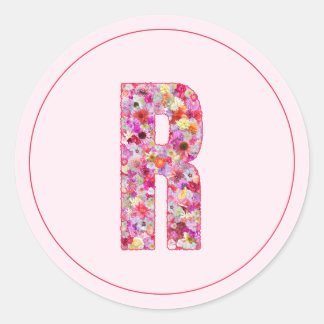 Moderne elegante rosa florale Monogramm Buchstabe Runder Aufkleber