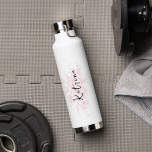 Moderne elegante rosa florale Namensschrift Trinkflasche