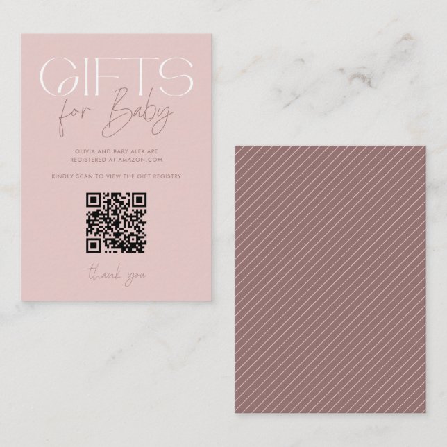 Moderne elegante rosa Geschenke Kinderdusche QR Co Begleitkarte (Vorne/Hinten)