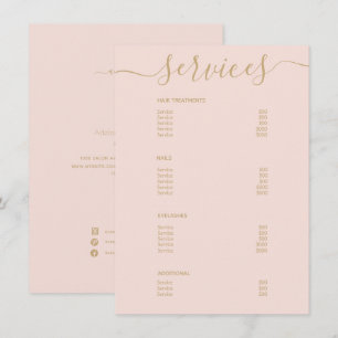 Moderne elegante Rosa Gold Salon Preisliste Menükarte