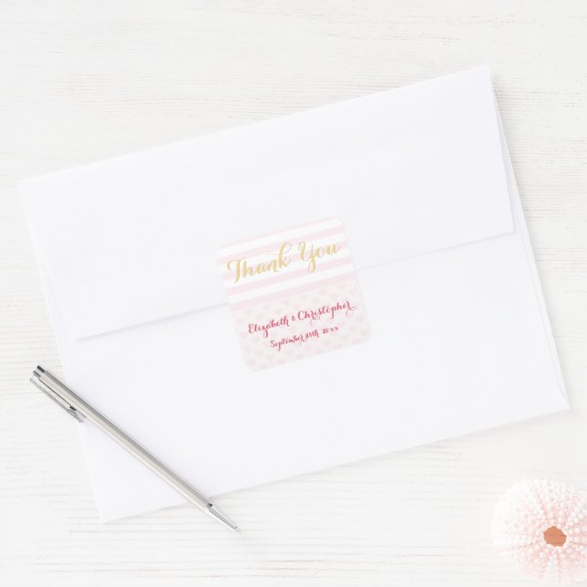 Moderne elegante rosa goldene Hochzeit Vielen Dank Quadratischer Aufkleber (Umschlag)