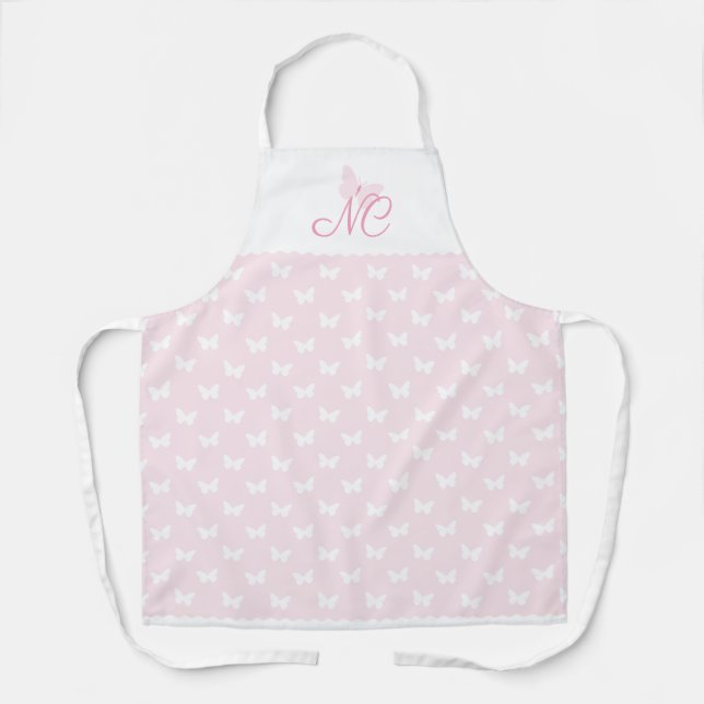 Moderne elegante Rosa-Monogram-Schmetterling Schürze (Vorderseite)