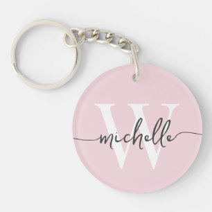 Moderne Elegante Rosa Monogramm-Name Schriftzug Schlüsselanhänger
