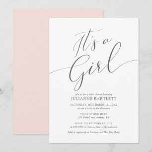 Moderne elegante Rosa pink mit Girl Baby Dusche Einladung