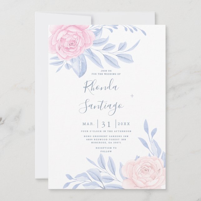 Moderne Elegante Rosa Rose Minimalistische Hochzei Einladung (Vorderseite)