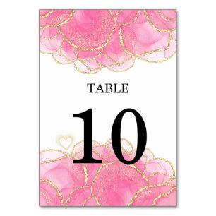 Moderne, elegante Rosa- und Goldhochzeit Tischnummer