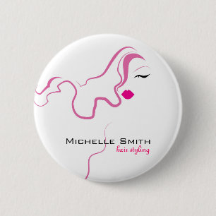 Moderne elegante rosa weiße Haarstylistin Schönhei Button