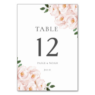 Moderne elegante rosafarbene florale Tischhochzeit Tischnummer