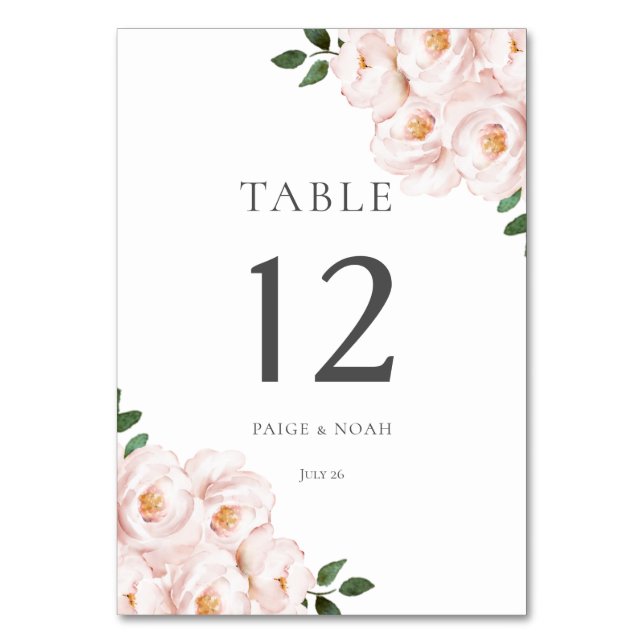 Moderne elegante rosafarbene florale Tischhochzeit Tischnummer (Vorderseite)