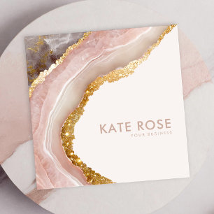 Moderne Elegante Rose Agate Marble Gold Glitzer Ch Quadratische Visitenkarte