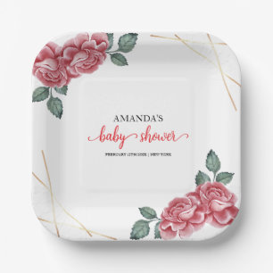 Moderne Elegante Rose Floral Sweetheart Babydusche Pappteller