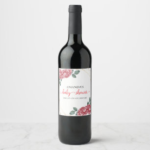 Moderne Elegante Rose Floral Sweetheart Babydusche Weinetikett