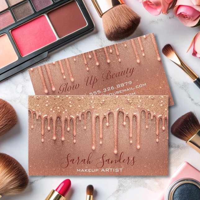 moderne elegante Rose Glitzer Tropfen Makeup Künst Visitenkarte (Von Creator hochgeladen)