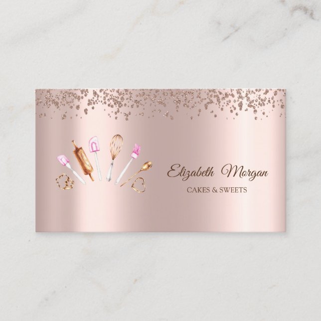 Moderne elegante Rose Gold Diamanten, Bäckereiwerk Visitenkarte (Vorderseite)