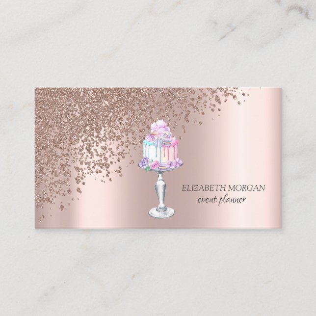 Moderne Elegante Rose Gold Diamonds Cake Süßigkeit Visitenkarte (Vorderseite)