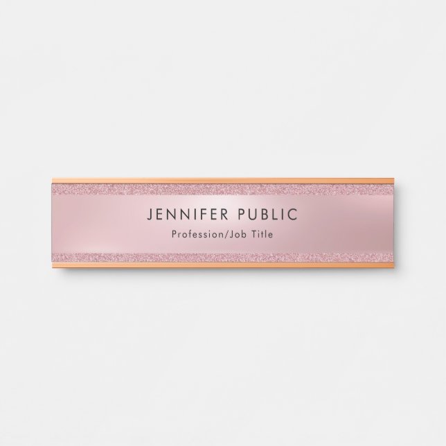 Moderne Elegante Rose Gold Glitzer Glamour Vorlage Türschild (Vorderseite )