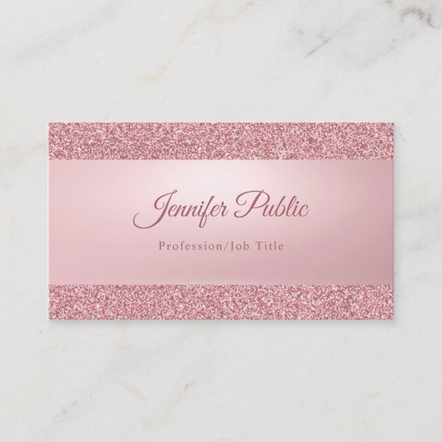 Moderne elegante Rose Gold Glitzer Handgeschrieben Visitenkarte (Vorderseite)