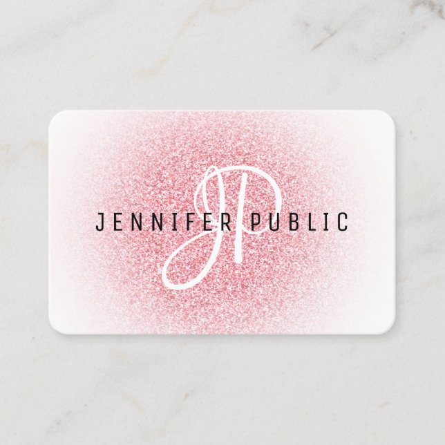 Moderne elegante Rose Gold Glitzer Look Monogramm Visitenkarte (Vorderseite)