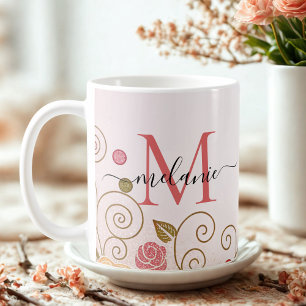 Moderne elegante Rose Gold Glitzer Monogram Script Kaffeetasse