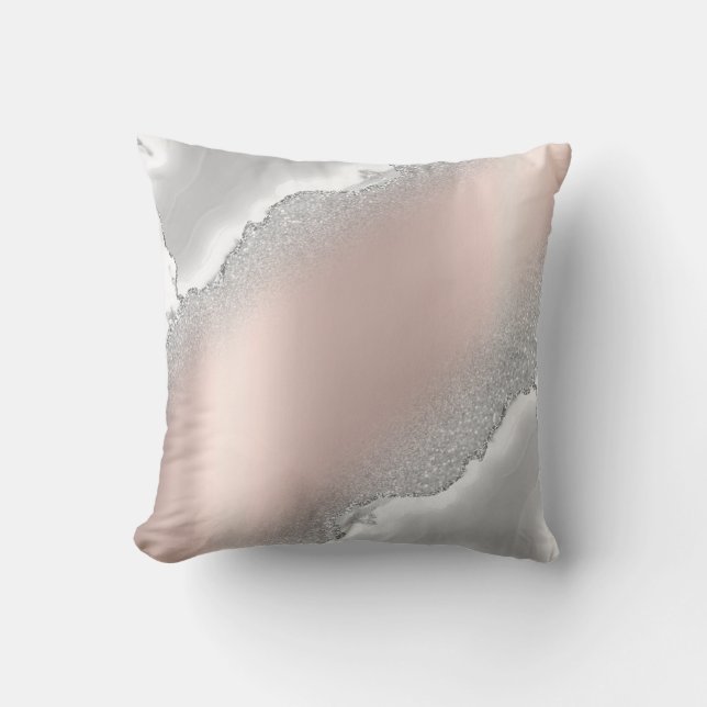 Moderne Elegante Rose Gold Glitzer Silbermarmor Kissen (Vorderseite)