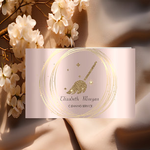 Moderne Elegante Rose Gold, Gold Circles Broom Visitenkarte