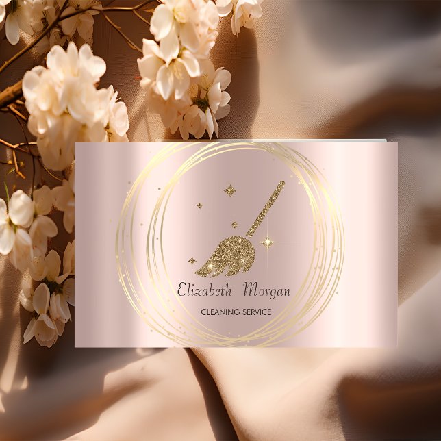 Moderne Elegante Rose Gold, Gold Circles Broom Visitenkarte (Von Creator hochgeladen)