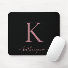 Moderne Elegante Rose Gold Monogram Script Black