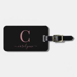 Moderne elegante Rose Gold Monogram Script Gepäckanhänger