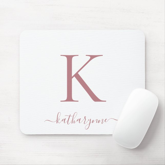 Moderne elegante Rose Gold Monogram Script weiß Mousepad (Mit Mouse)