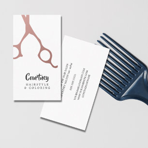 Moderne Elegante Rose Gold Scheren Haarstylistin Visitenkarte
