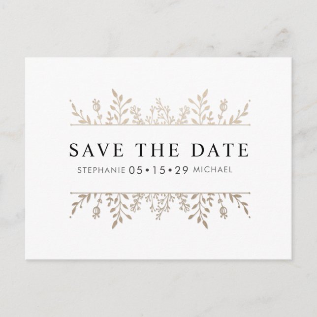 Moderne Elegante Rose Goldener Chic Save the Date Ankündigungspostkarte (Vorderseite)